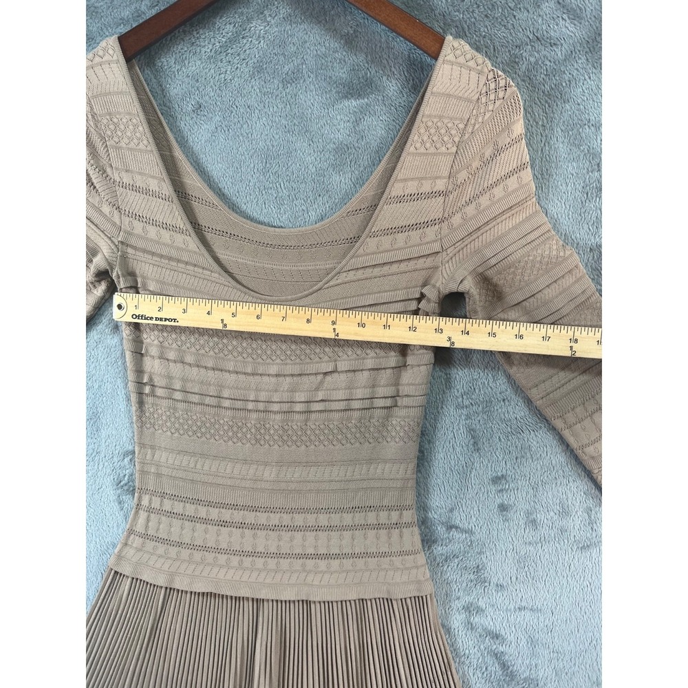 Ralph Lauren Purple Label Pleated Midi Dress XS Tan Knit Layered Bodice Viscose - Picture 3 of 13